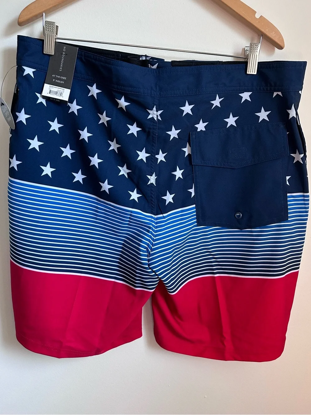 NWT USA Flag Board Shorts Patriotic Swim Trunks Men’s 36 New Boundaries